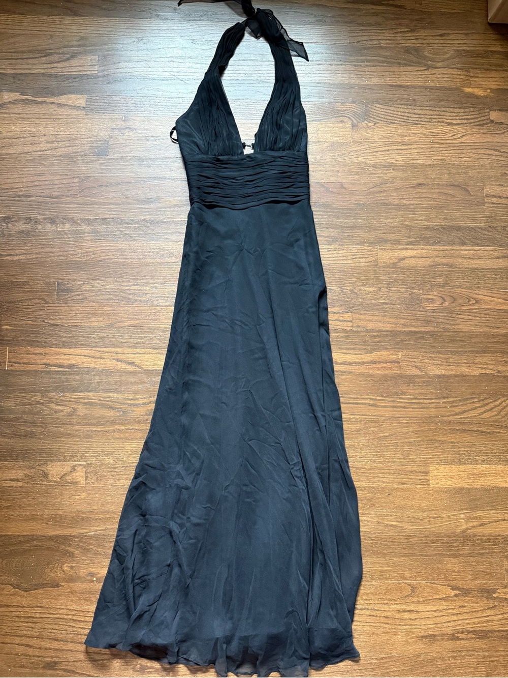 NWT White House Black Market Black Silk Chiffon Halter Dress Maxi Size 2 Long